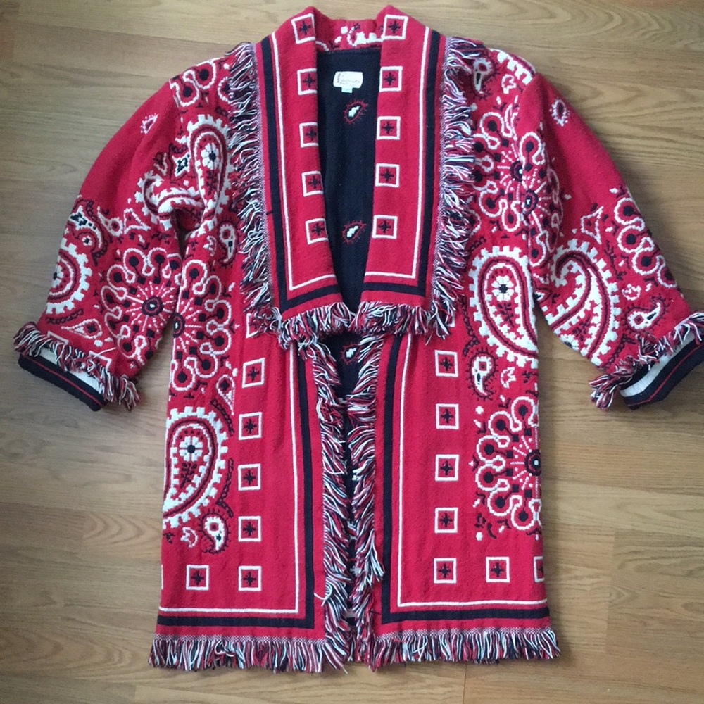 Vintage Blanket Coat Sweater Cardigan Bandana Print